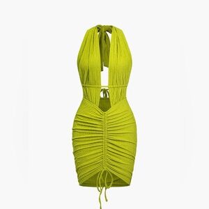 Lime Green Cut Out Tie Back Drawstring Mini Dress